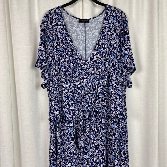 Lane Bryant Blue&Purple Floral V Neck Waist Knot Jersey Maxi Dress Sz.26/28 - Picture 5 of 15